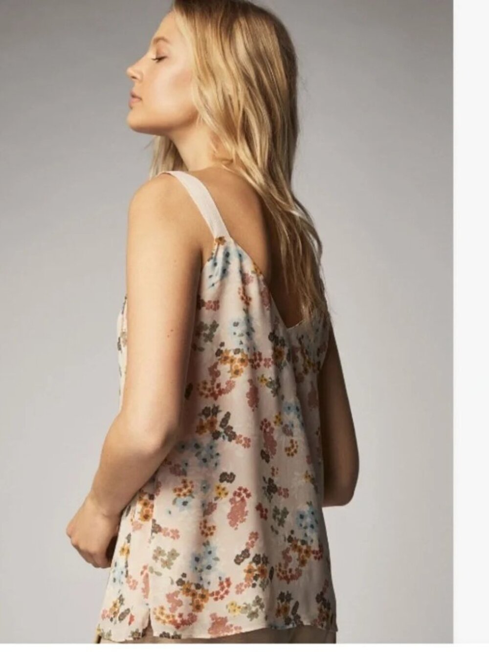 Massimo Dutti Blush Pink Floral Print Chiffon V-Neck Relaxed Top 4 New